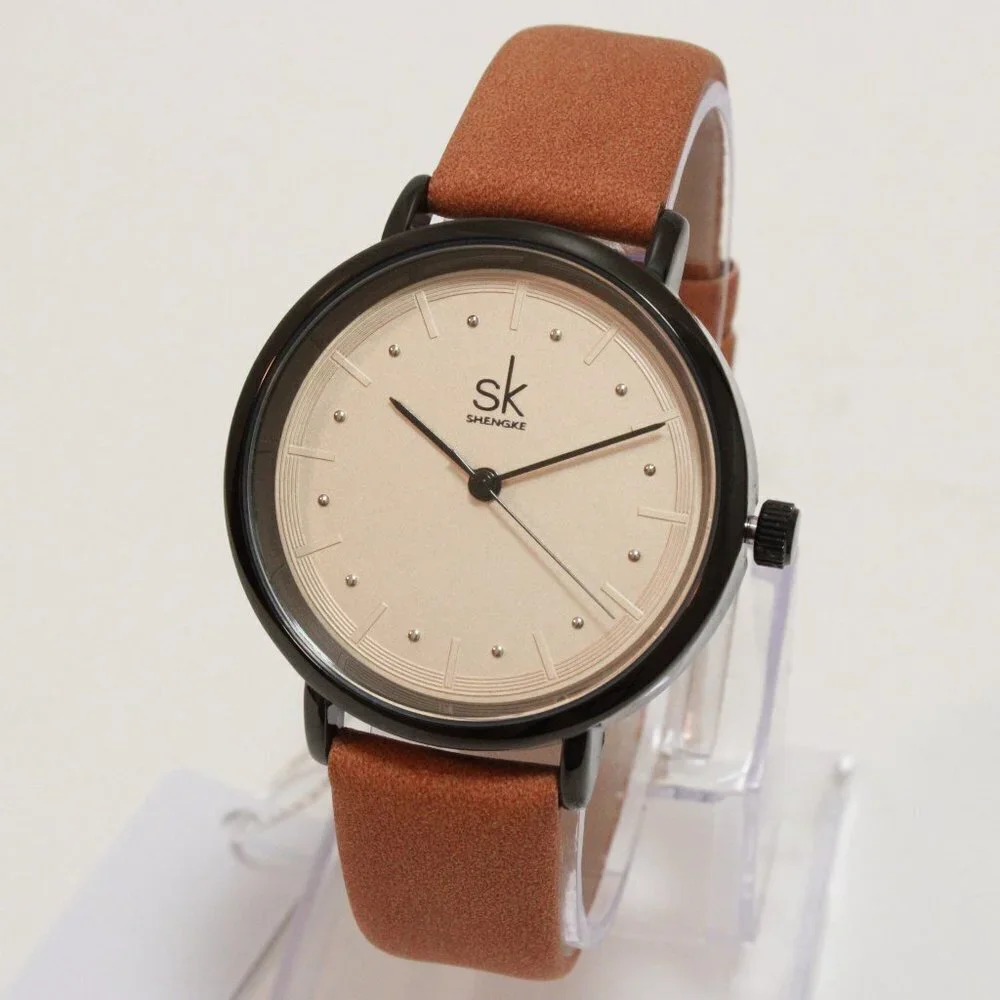 Ladies Retro Style Watch Black Case Silver Tone Indices Suede Strap 36mm